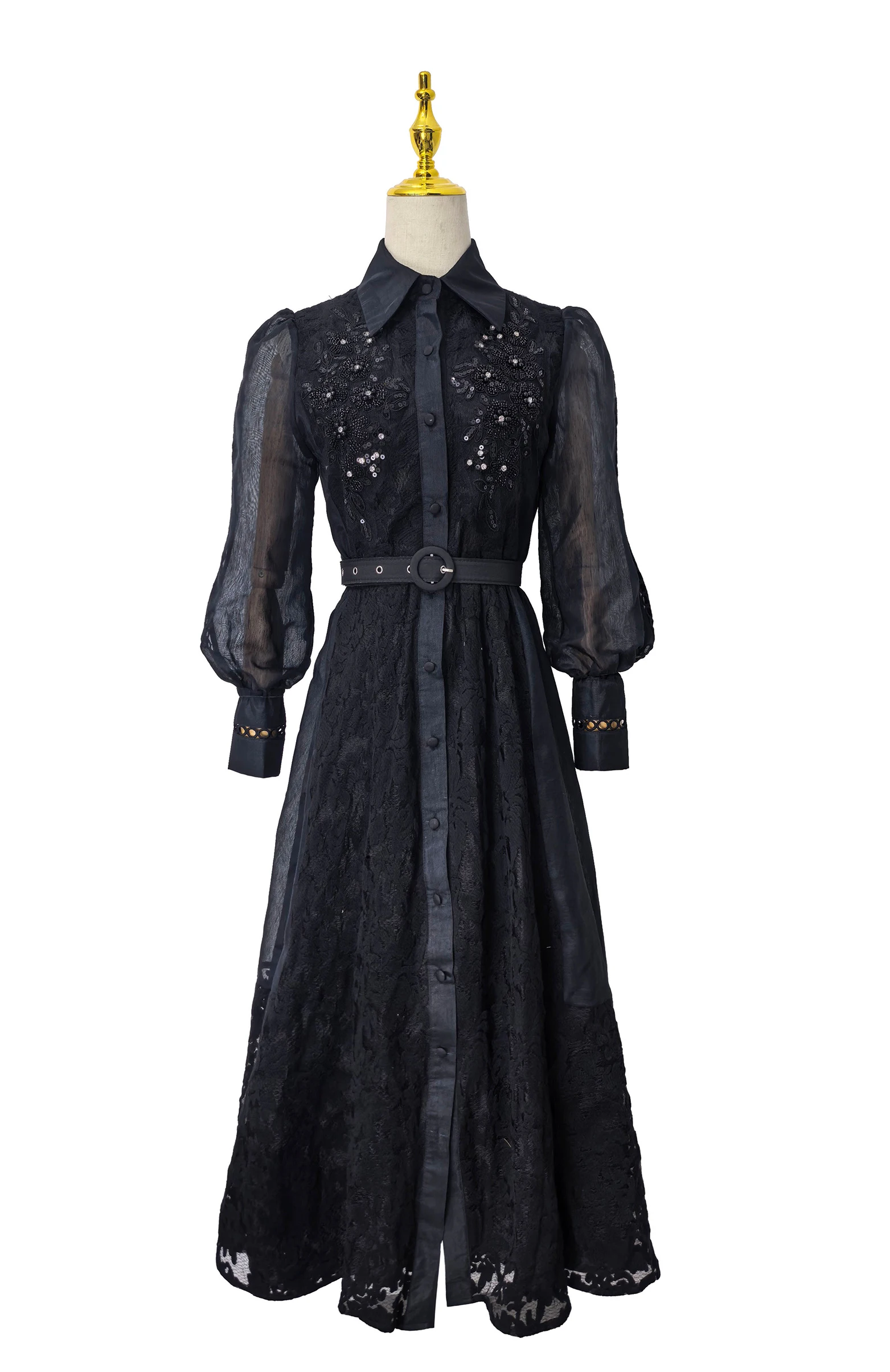 Elegant Women's Long Sleeve Embroidery Lace Prom Dress with Crystal Belt Single Breasted Hollow out A-Line Long Party Dress for
Elegant Women's Long Sleeve Embroidery Lace Prom Dress with Crystal Belt Single Breasted Hollow out A-Line Long Party Dress for