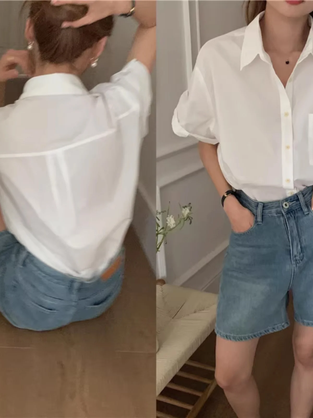 White Loose Fit ort Sve irt for Women Single Button Collar Korean Sle Commute Faion Summer Base Layer irt
White Loose Fit ort Sve irt for Women Single Button Collar Korean Sle Commute Faion Summer Base Layer irt
