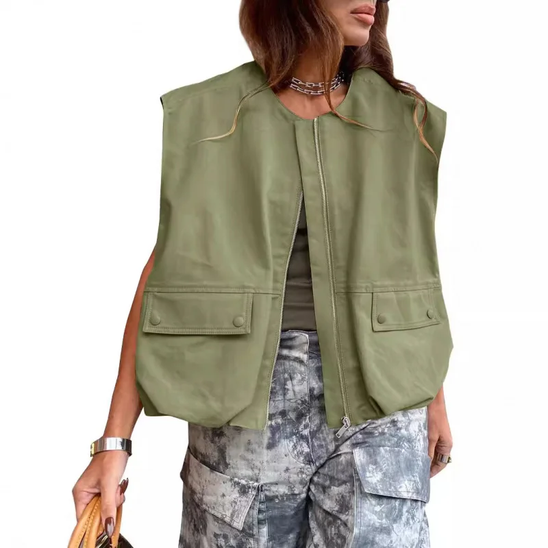 new Sleeveless Pocket loose-Fitting Waistcoat Zipper Coat Cardigan Fashion Solid Color Women
new Sleeveless Pocket loose-Fitting Waistcoat Zipper Coat Cardigan Fashion Solid Color Women