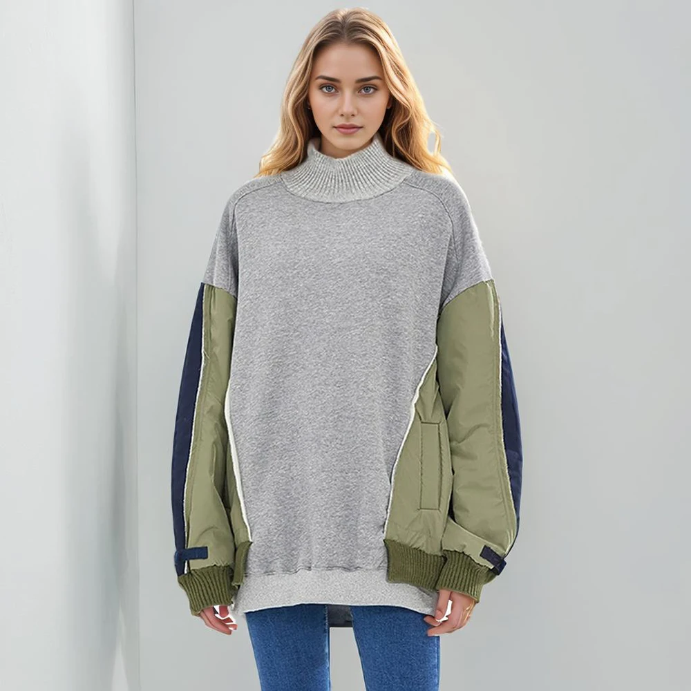 Casual Loose Colorblock Sweatershirts For Women Turtleneck Long Sleeve Streetwear Vintage Patchwork Sweatershirt Female
Casual Loose Colorblock Sweatershirts For Women Turtleneck Long Sleeve Streetwear Vintage Patchwork Sweatershirt Female