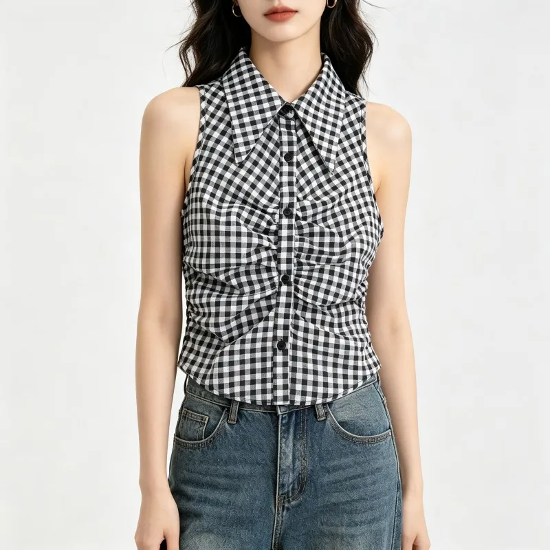 Summer Women's Sleeveless Vest Plaid Shirts Tops 2026 Fashionable Slim Fit Short Blouses Elegant Women's Shirt
Summer Women's Sleeveless Vest Plaid Shirts Tops 2026 Fashionable Slim Fit Short Blouses Elegant Women's Shirt