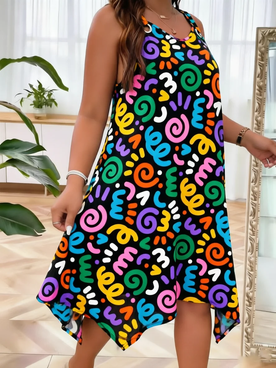 Plus Size Abstract Graffiti Print Sleeveless Sundress Summer Casual Irregular Hem Beach Cover Up Dress
Plus Size Abstract Graffiti Print Sleeveless Sundress Summer Casual Irregular Hem Beach Cover Up Dress