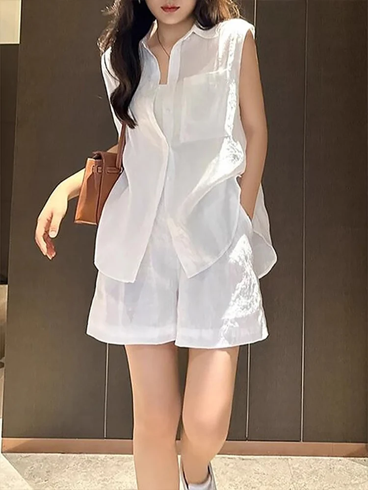 Casual Cotton Linen Sleeveless Shirt Top Women's High Waist Shorts Fashion Set Breathable Lightweight Summer Autumn Spring
Casual Cotton Linen Sleeveless Shirt Top Women's High Waist Shorts Fashion Set Breathable Lightweight Summer Autumn Spring