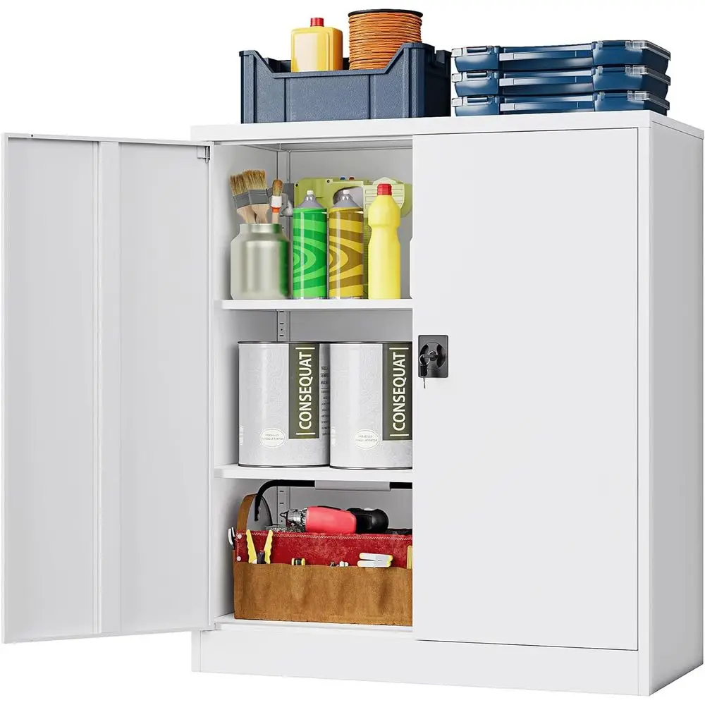 36-inch White Metal Storage Cabinet with 2 Lockable Doors and 2 Adjustable Shelves for Garage, Office, Home, and School
36-inch White Metal Storage Cabinet with 2 Lockable Doors and 2 Adjustable Shelves for Garage, Office, Home, and School