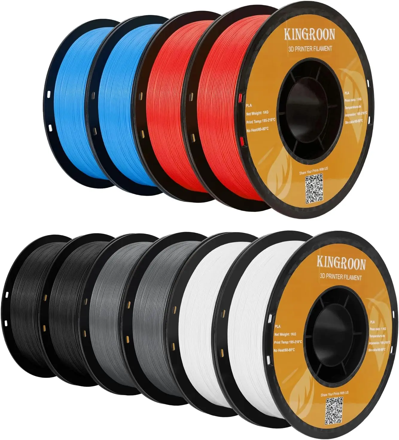 Kingroon PLA 3D Printer Filament, 10 Rolls, Dimensional Accuracy +/- 0.02 mm, 10kg Spool(22lbs), 1.75 mm,2Black+2White+2Grey+2Re
Kingroon PLA 3D Printer Filament, 10 Rolls, Dimensional Accuracy +/- 0.02 mm, 10kg Spool(22lbs), 1.75 mm,2Black+2White+2Grey+2Re
