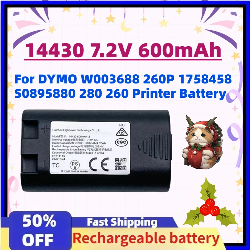 Fast Shipping Upgrade 14430 7.2V 600mAh Rechargeable Batteries for DYMO W003688 260P 1758458 S0895880 280 260 Printer Battery
Fast Shipping Upgrade 14430 7.2V 600mAh Rechargeable Batteries for DYMO W003688 260P 1758458 S0895880 280 260 Printer Battery