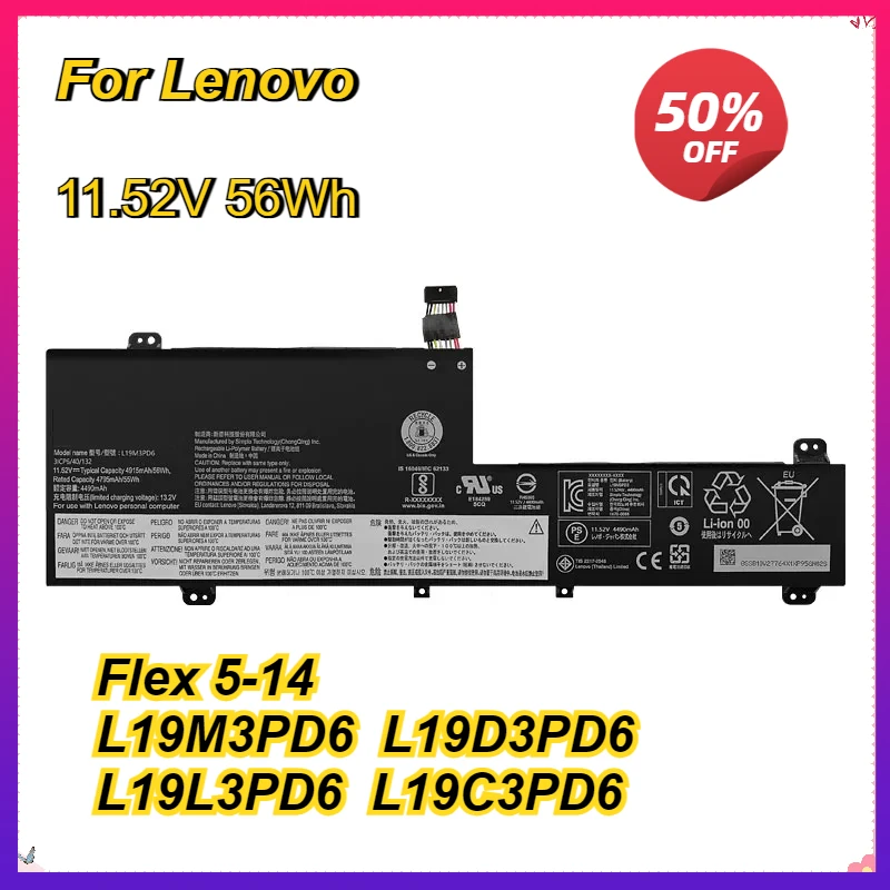 Аккумулятор для ноутбука L19M3PD6 для Lenovo IdeaPad Flex 5 15 14 AMD L19C3PD6 L19L3PD6 L19D3PD6 SB10X49076 SB10X49078 11,52 В 56 Втч
Аккумулятор для ноутбука L19M3PD6 для Lenovo IdeaPad Flex 5 15 14 AMD L19C3PD6 L19L3PD6 L19D3PD6 SB10X49076 SB10X49078 11,52 В 56 Втч