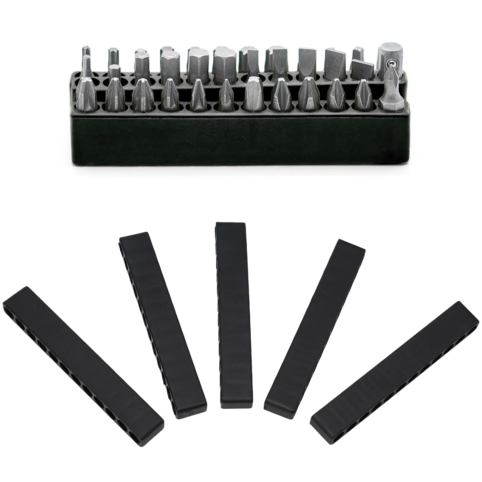 5-piece Bit Holder 12-hole Black Plastic Screwdriver Bit Storage Box Holder For Storing Hexagonal Handle Screwdriver Bits
5-piece Bit Holder 12-hole Black Plastic Screwdriver Bit Storage Box Holder For Storing Hexagonal Handle Screwdriver Bits