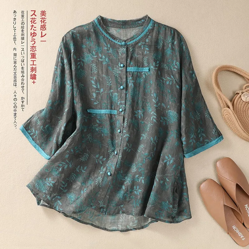 2024 New Arrival Summer Loose Fit O-neck Three Quarter Sleeve Blouse Vintage Print Single Breasted Women Casual Shirts S193
2024 New Arrival Summer Loose Fit O-neck Three Quarter Sleeve Blouse Vintage Print Single Breasted Women Casual Shirts S193