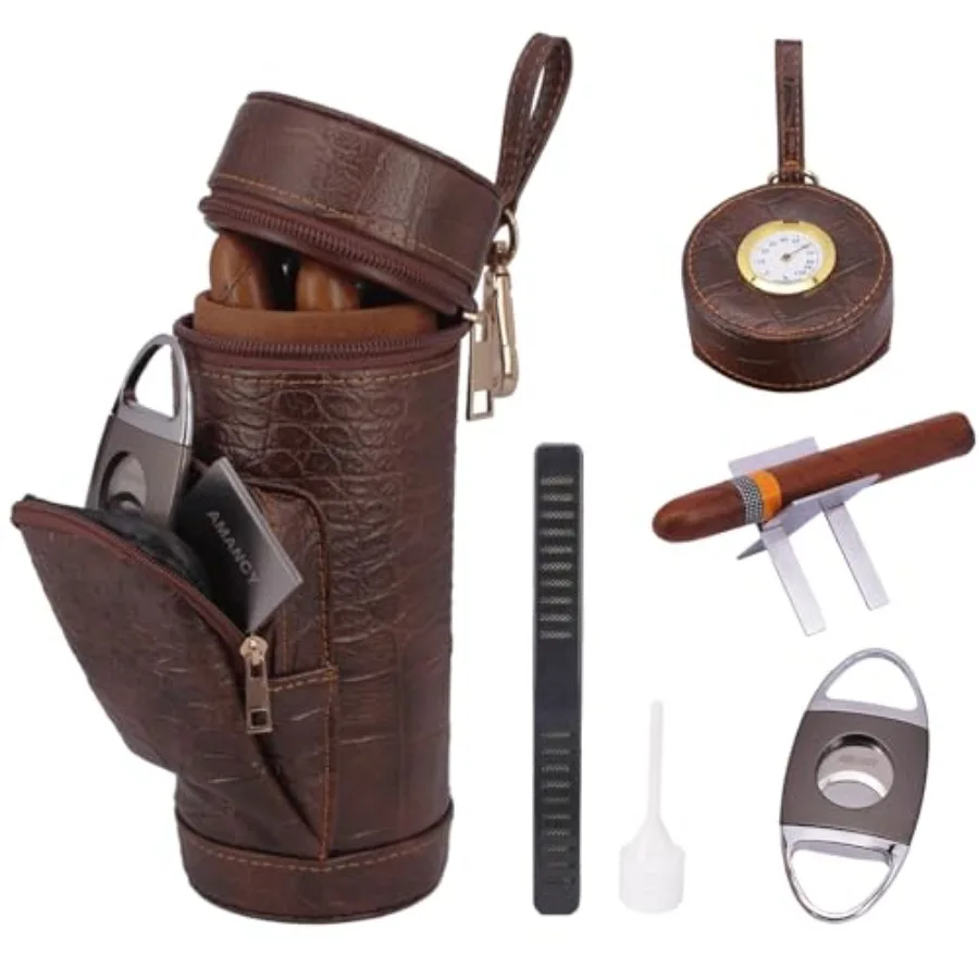 Classy Cylindrical Hand Carry Cigar Case with Premium Cutter and Rest, Cedar Wood Lined Travel Cigar Holder Humidor kit with Bu
Classy Cylindrical Hand Carry Cigar Case with Premium Cutter and Rest, Cedar Wood Lined Travel Cigar Holder Humidor kit with Bu