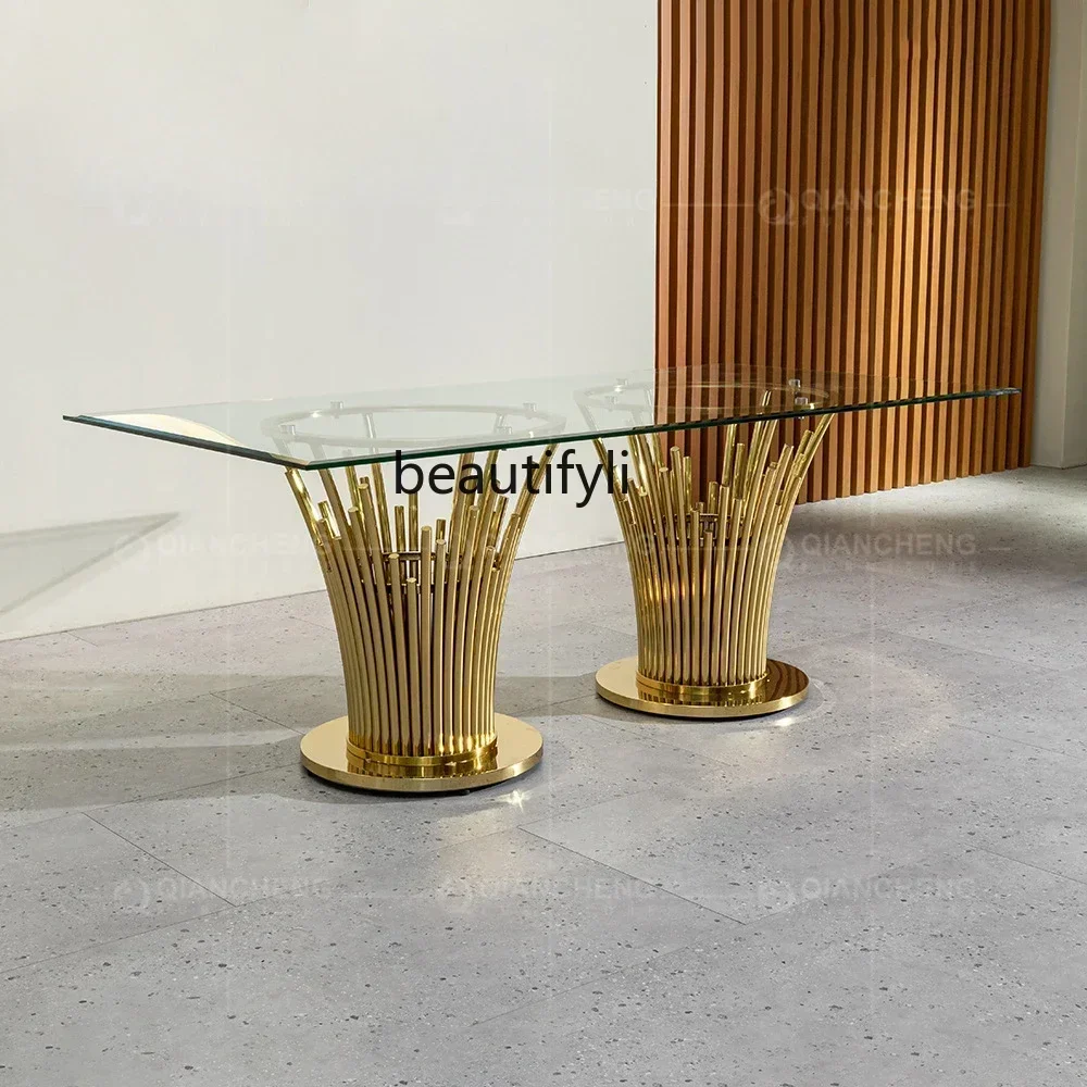 Tempered glass suspended dining table light luxury household round table stainless steel dining table and chairs
Tempered glass suspended dining table light luxury household round table stainless steel dining table and chairs