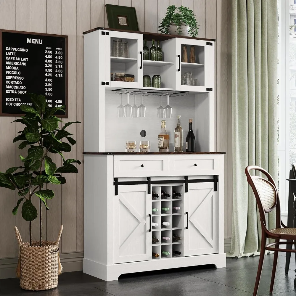 72 inch bar cabinet with wine and glasses holder, sliding barn door, kitchen pantry buffet cabinet, dining drawer
72 inch bar cabinet with wine and glasses holder, sliding barn door, kitchen pantry buffet cabinet, dining drawer