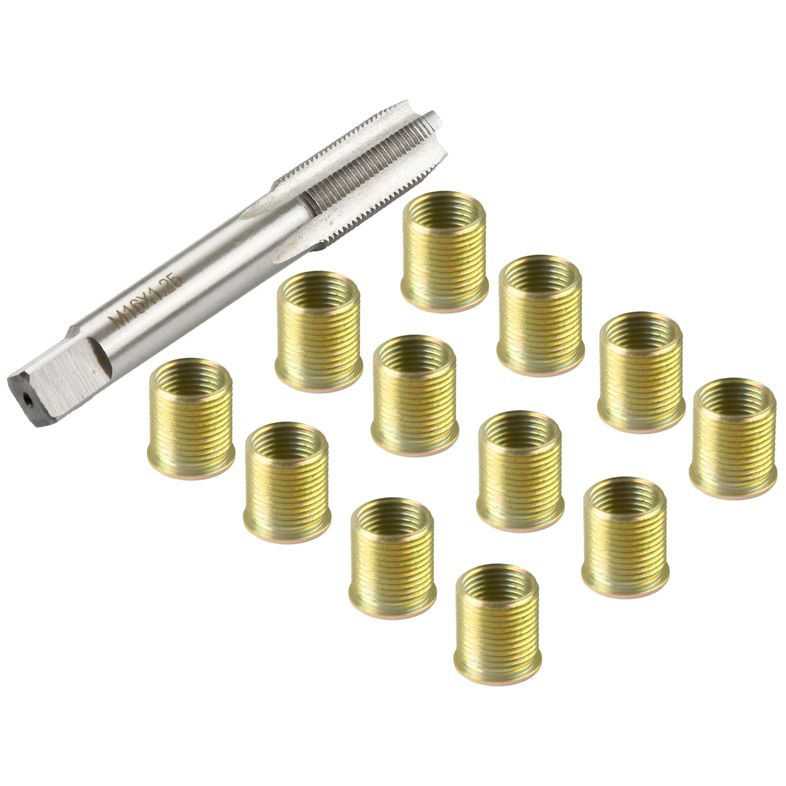 HSS Thread Repair Tools 12pcs M14X1.25 Thread Inserts And M16X1.25 Thread Tap Fastening Thread Insert Kit Hardware Repair Tool
HSS Thread Repair Tools 12pcs M14X1.25 Thread Inserts And M16X1.25 Thread Tap Fastening Thread Insert Kit Hardware Repair Tool