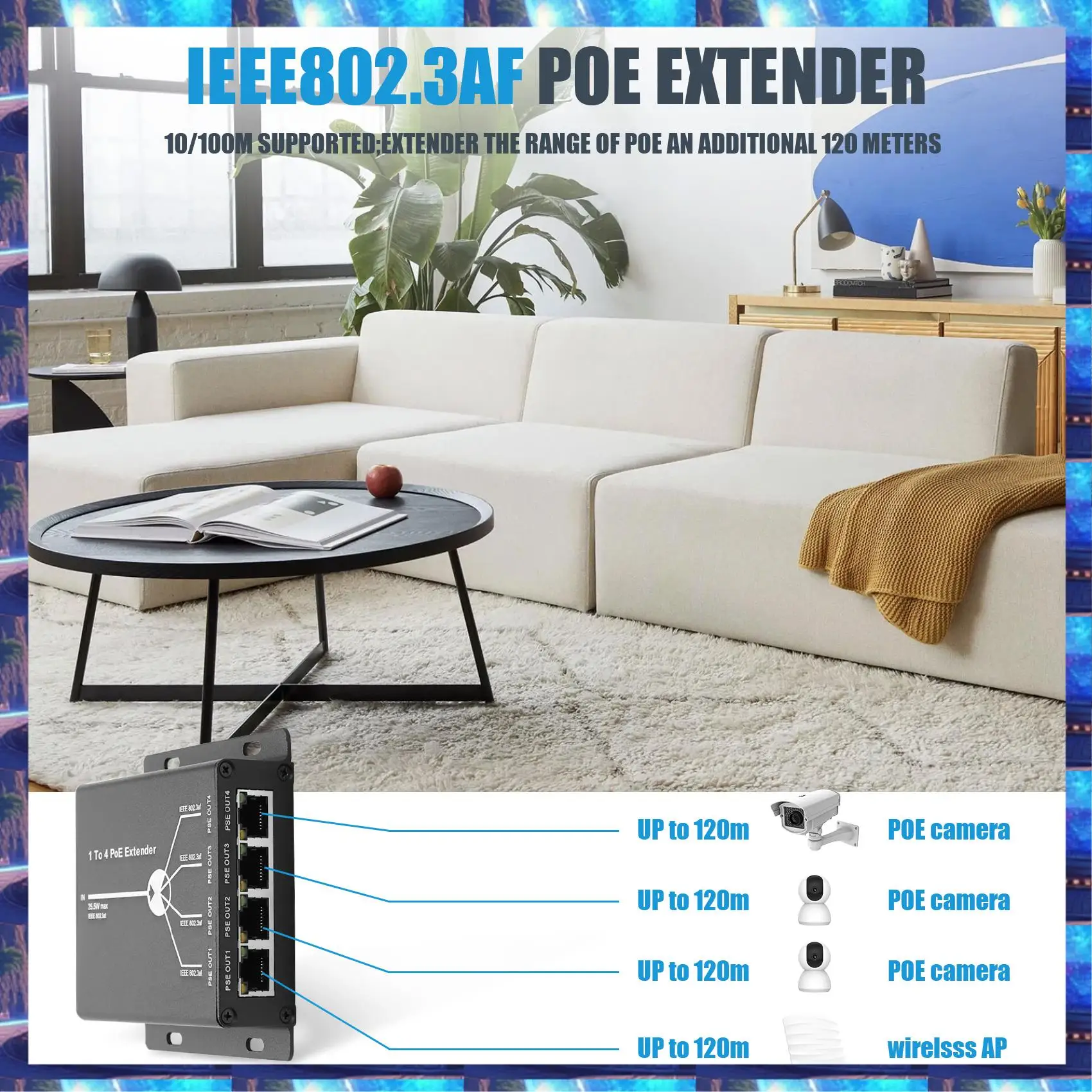 2025 4-портовый удлинитель Poe IEEE802.3Af для IP-камеры Увеличьте расстояние передачи 120 м с сетевыми портами 10/100 Мбит/с 4 удлинителя POE, 4
2025 4-портовый удлинитель Poe IEEE802.3Af для IP-камеры Увеличьте расстояние передачи 120 м с сетевыми портами 10/100 Мбит/с 4 удлинителя POE, 4