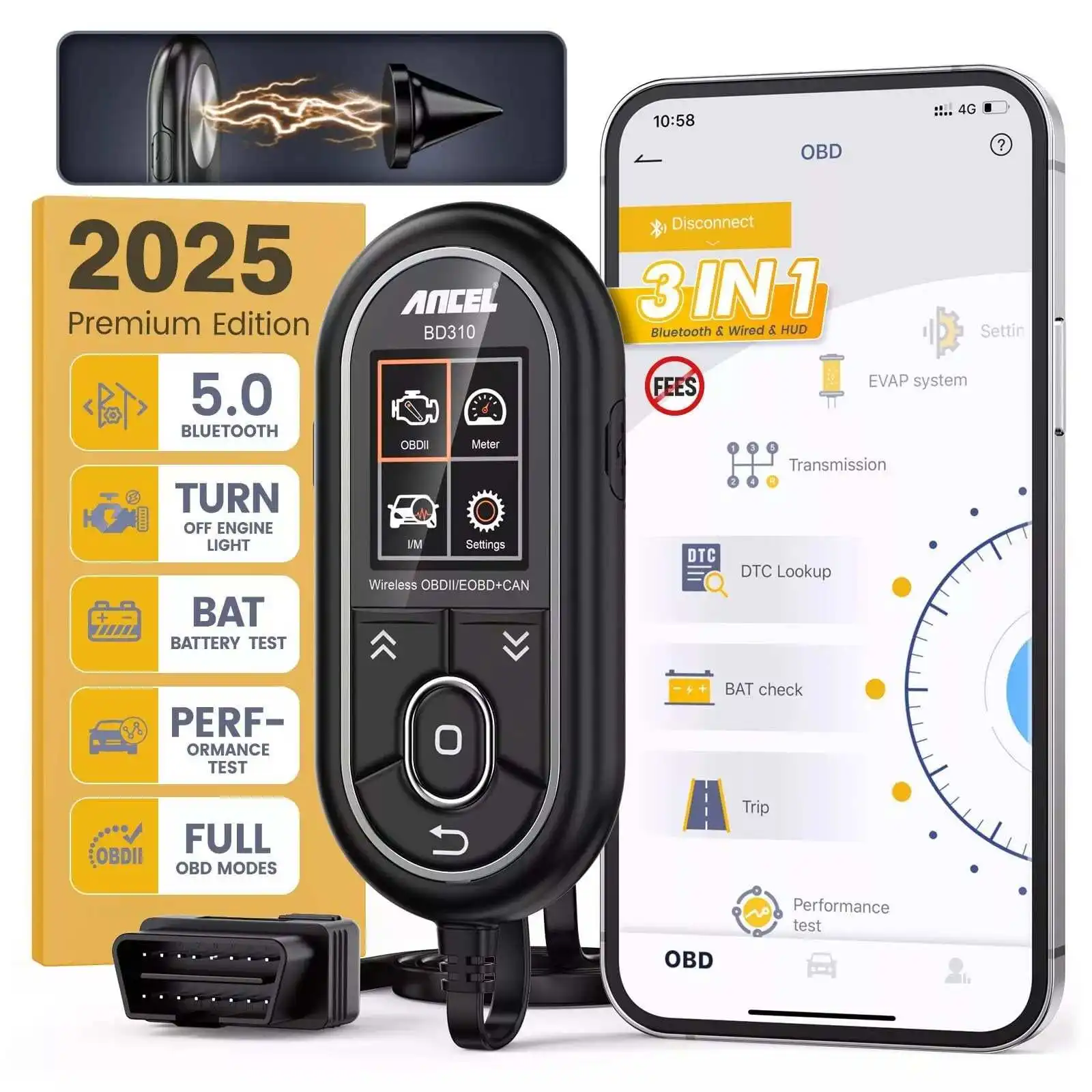 ANCEL BD310 OBD2 Диагностический инструмент сканера 3 в 1 OBD2 Сканер Bluetooth на базе приложения OBDII Инструмент сканирования проверки считывателя световых кодов двигателя
ANCEL BD310 OBD2 Диагностический инструмент сканера 3 в 1 OBD2 Сканер Bluetooth на базе приложения OBDII Инструмент сканирования проверки считывателя световых кодов двигателя