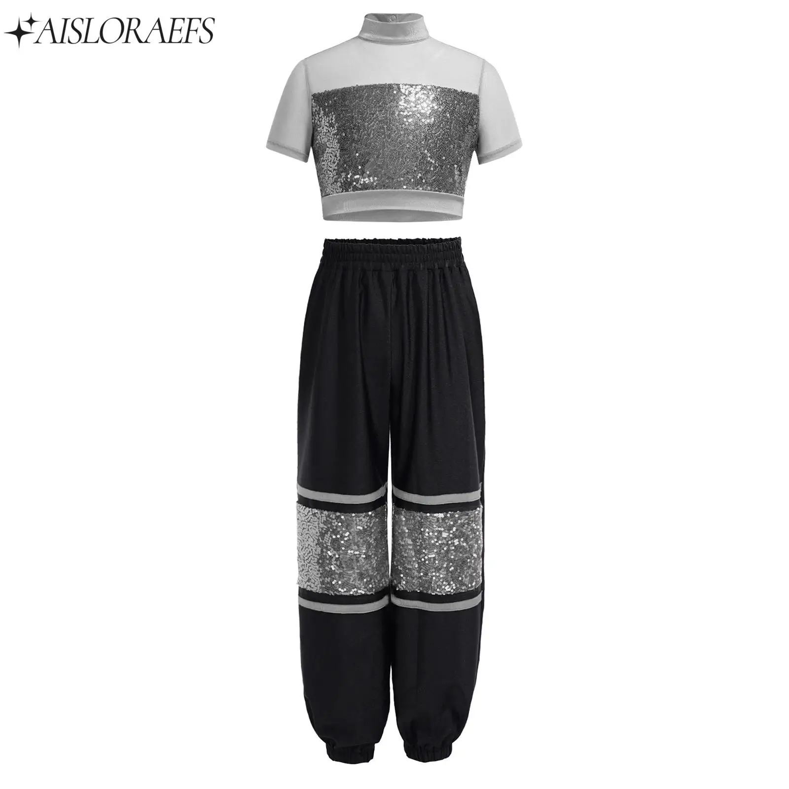 Kids Girls Hip Hop Jazz Rhythmic Modern Dance Costume Short Sleeve Patchwork Sparkling Sequins Crop Top with Elastic Waist Pants
Kids Girls Hip Hop Jazz Rhythmic Modern Dance Costume Short Sleeve Patchwork Sparkling Sequins Crop Top with Elastic Waist Pants