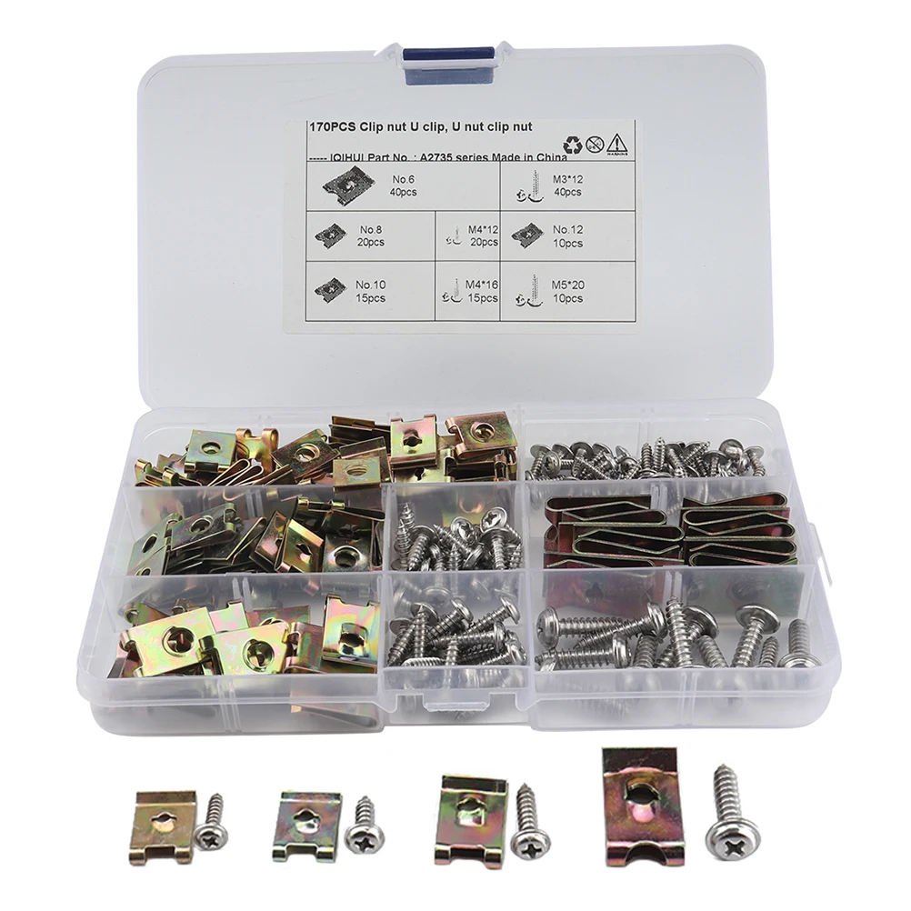 170 Pcs U-shaped Reed Nut Fasteners Clips Zinc Plating Motorcycle Manganese Steel Car Decor Panel Bumper Fixing Wire Cable
170 Pcs U-shaped Reed Nut Fasteners Clips Zinc Plating Motorcycle Manganese Steel Car Decor Panel Bumper Fixing Wire Cable