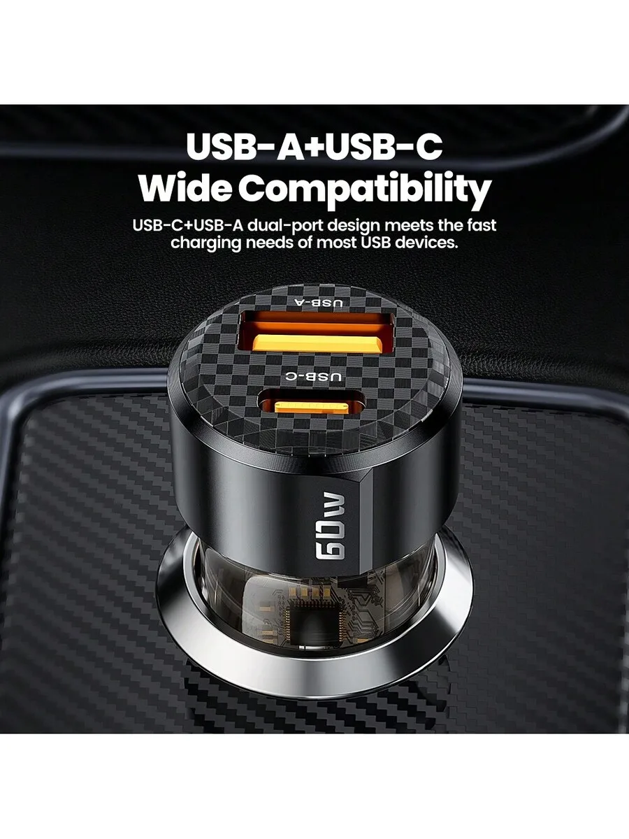 60W USB C + USB A Car Charger Fast Charging PD QC 3.0 For iPhone Android
60W USB C + USB A Car Charger Fast Charging PD QC 3.0 For iPhone Android