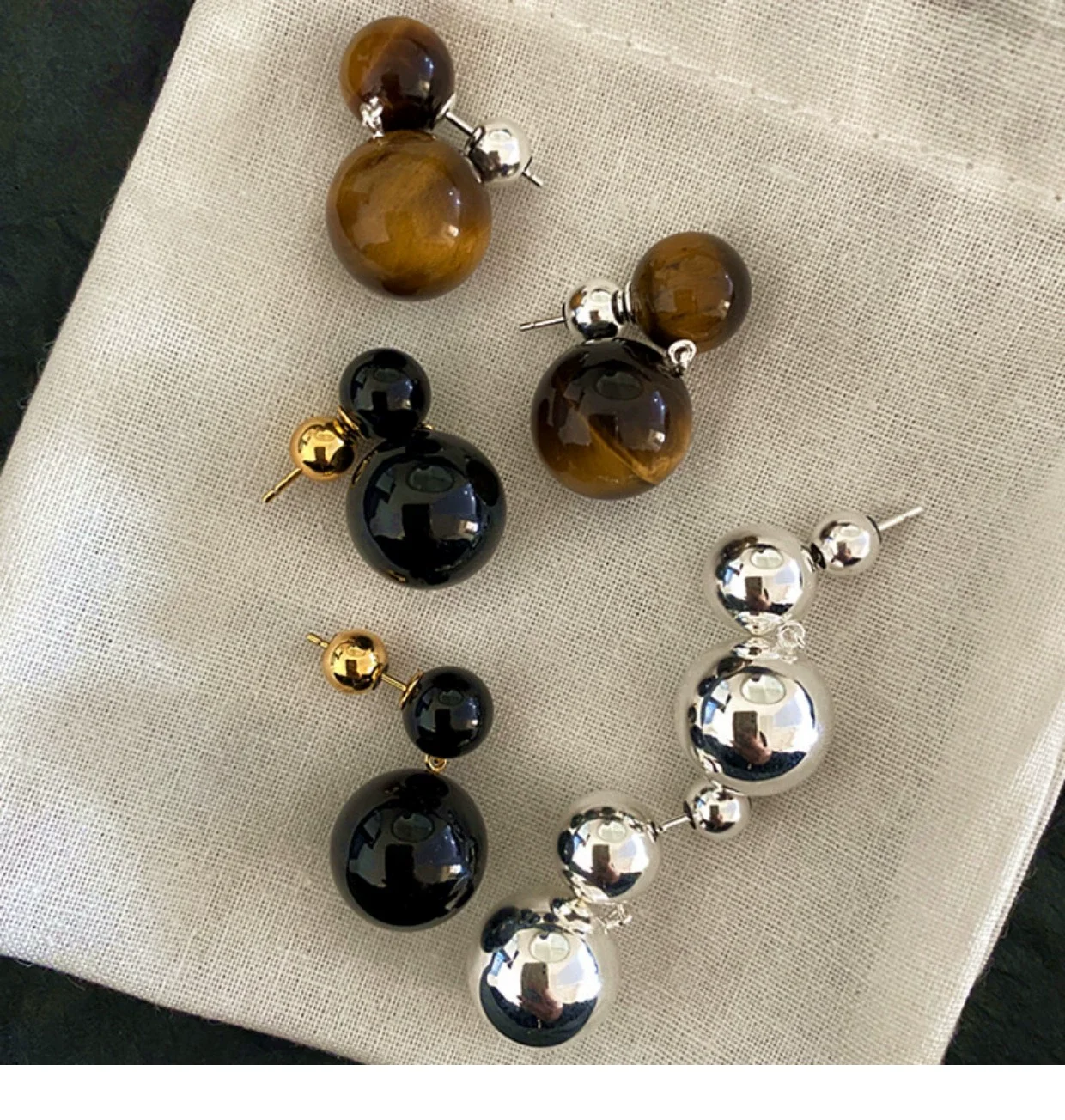 Brass Natural Black Brown Jade Stone Double Ball Stud Earrings Women Jewelry Punk Party T Show Gown Runway Korean Japan INS
Brass Natural Black Brown Jade Stone Double Ball Stud Earrings Women Jewelry Punk Party T Show Gown Runway Korean Japan INS