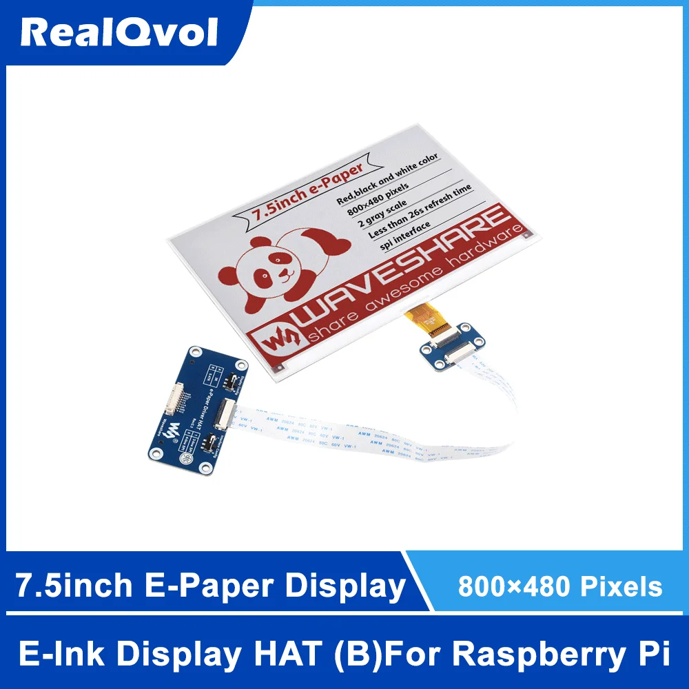7,5-дюймовый дисплей E-Ink для электронной бумаги HAT (B) для Raspberry Pi, 800×480 пикселей, красный/черный/белый трехцветный, интерфейс SPI
7,5-дюймовый дисплей E-Ink для электронной бумаги HAT (B) для Raspberry Pi, 800×480 пикселей, красный/черный/белый трехцветный, интерфейс SPI
