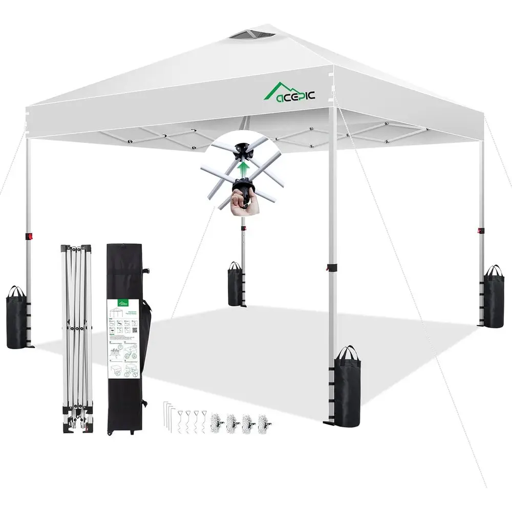10x10 Pop-Up Outdoor Gazebo with Vented Top, 300D Silver Coated Sunshade, Wheeled Bag & Sandbags, White
10x10 Pop-Up Outdoor Gazebo with Vented Top, 300D Silver Coated Sunshade, Wheeled Bag & Sandbags, White