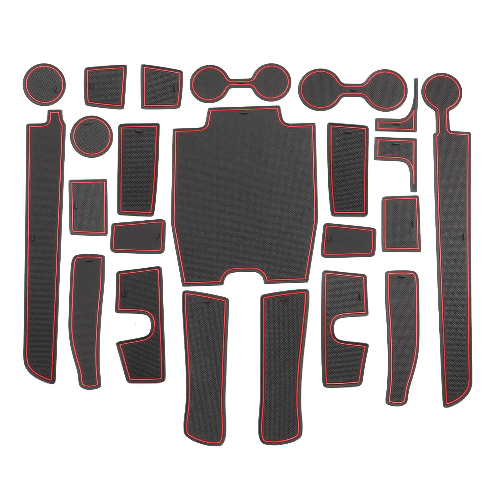 Black And Red Car Interior Trim Mats Set For Door Slots, Center Console, Cup Holders And Storage Compartments
Black And Red Car Interior Trim Mats Set For Door Slots, Center Console, Cup Holders And Storage Compartments