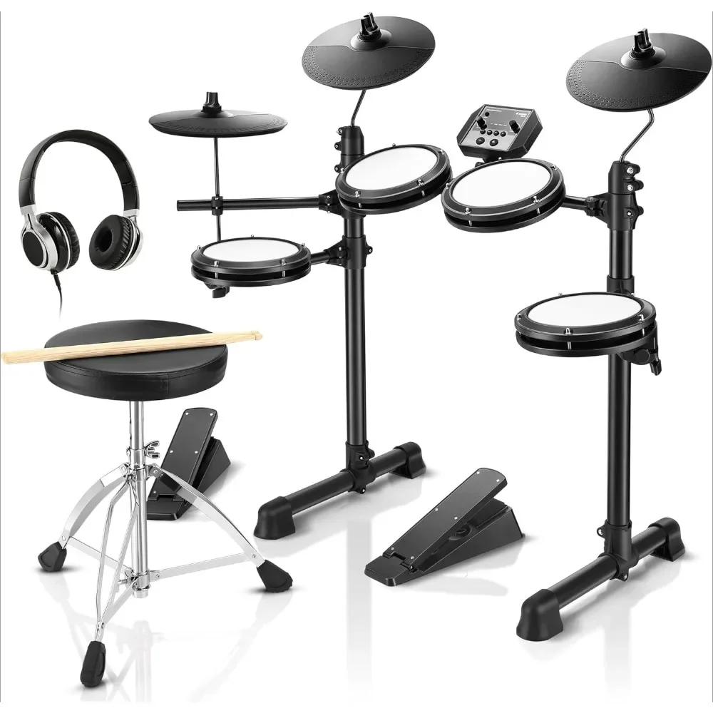Electronic Drum with Over 180 Sounds, Equipped with 4 Quiet Mesh Mats, 2 Pedals, Throne, Headphones, Stick, and Melody Lessons
Electronic Drum with Over 180 Sounds, Equipped with 4 Quiet Mesh Mats, 2 Pedals, Throne, Headphones, Stick, and Melody Lessons