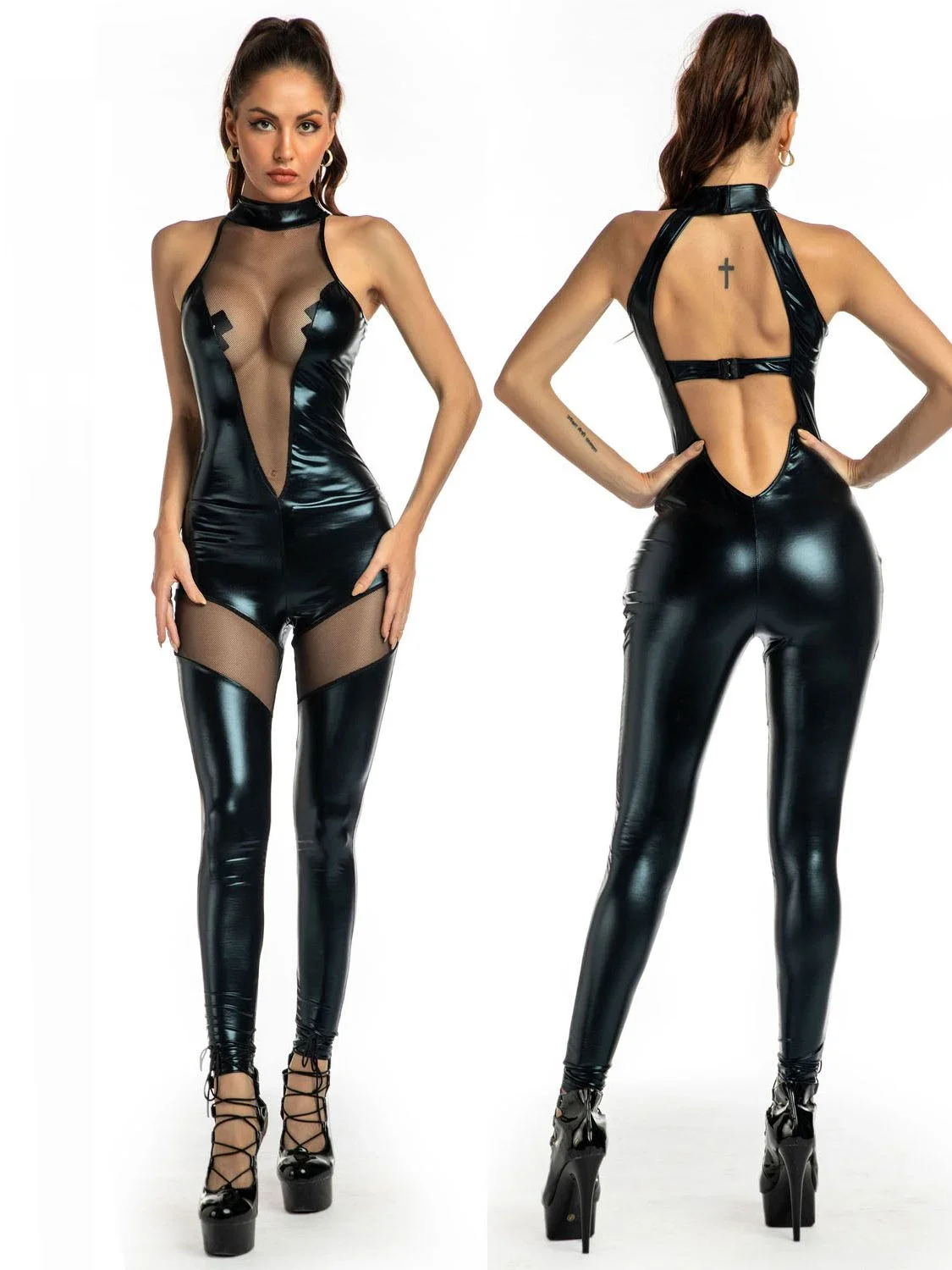 Sleeveless Shiny PU Leather Catsuit Mesh Transparent Backless Jumpsuit Tights Cosplay Bodysuit Leotard Conjoined Sexy Jumpsuit
Sleeveless Shiny PU Leather Catsuit Mesh Transparent Backless Jumpsuit Tights Cosplay Bodysuit Leotard Conjoined Sexy Jumpsuit