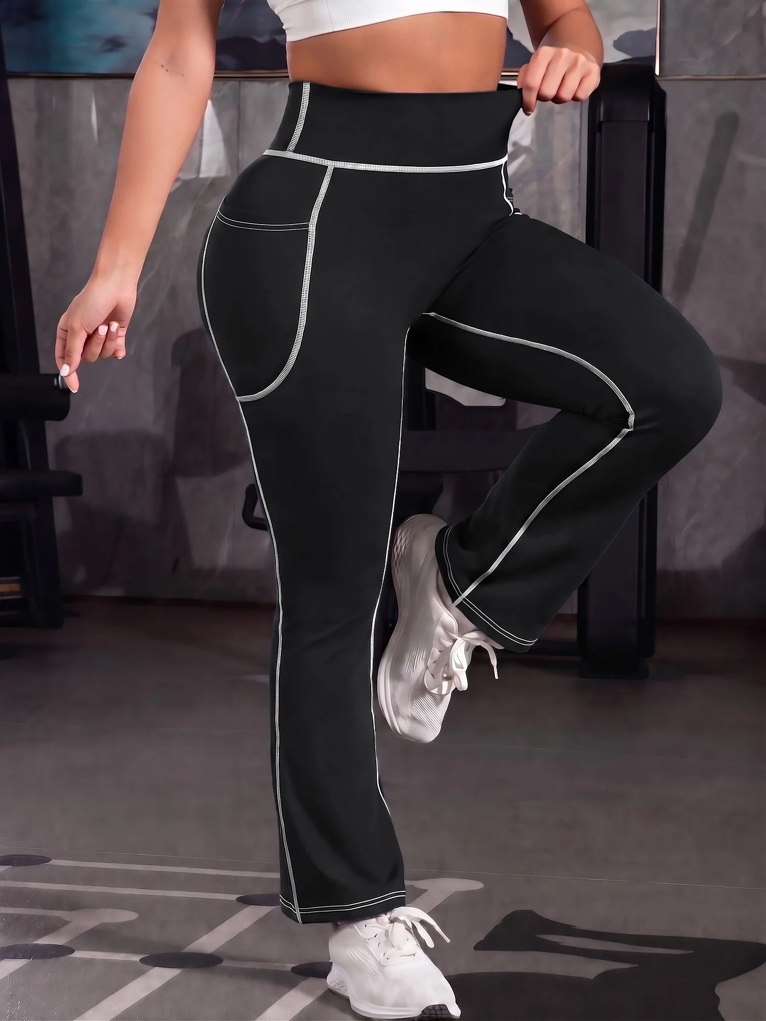 High Waist Contrast White Stitch Flare Leg Pants With Side Pockets Women Daily Sports Yoga Bell Bottom Trousers
High Waist Contrast White Stitch Flare Leg Pants With Side Pockets Women Daily Sports Yoga Bell Bottom Trousers