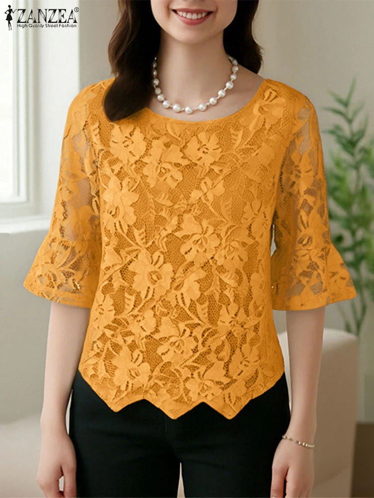 Lace Patchwork Tops Women 3/4 Sleeve Tunic ZANZEA 2025 Summer Blouses Casual Blusas Vintage Flare Sleeve Pullovers Oversized
Lace Patchwork Tops Women 3/4 Sleeve Tunic ZANZEA 2025 Summer Blouses Casual Blusas Vintage Flare Sleeve Pullovers Oversized