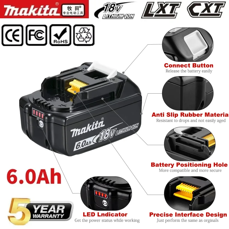 Аутентичная аккумуляторная батарея для электроинструмента Makita 18 В, 6 Ач со светодиодной литий-ионной заменой LXT BL1860B BL1860 BL1850, зарядное устройство
Аутентичная аккумуляторная батарея для электроинструмента Makita 18 В, 6 Ач со светодиодной литий-ионной заменой LXT BL1860B BL1860 BL1850, зарядное устройство