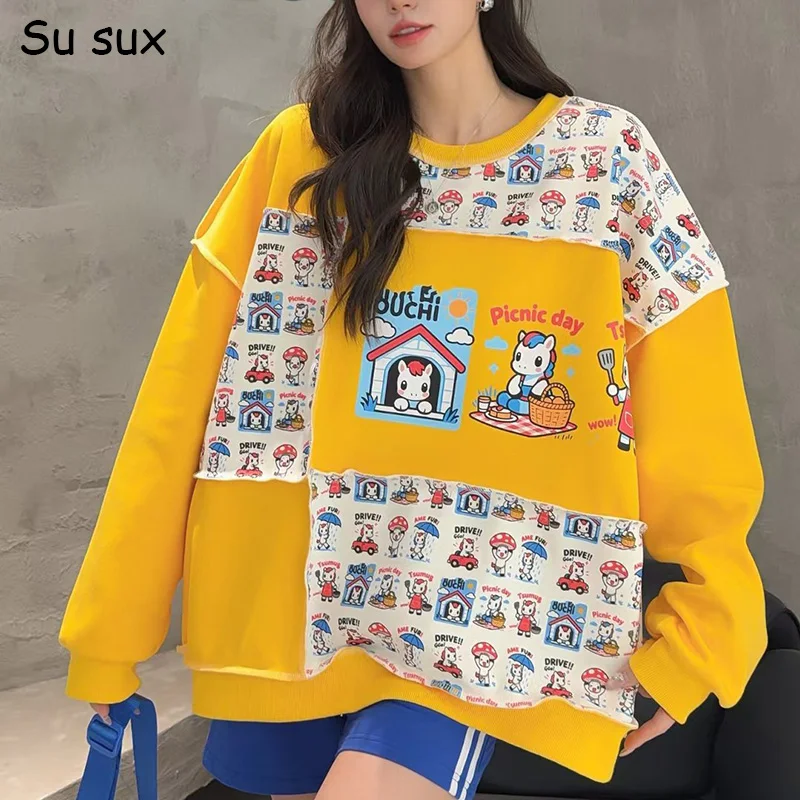 Повседневные женские свитшоты оверсайз с мультяшным принтом и пэчворком, топы в стиле Y2K, японская и корейская мода, с круглым вырезом, наружная одежда, обхват груди 140 см
Повседневные женские свитшоты оверсайз с мультяшным принтом и пэчворком, топы в стиле Y2K, японская и корейская мода, с круглым вырезом, наружная одежда, обхват груди 140 см