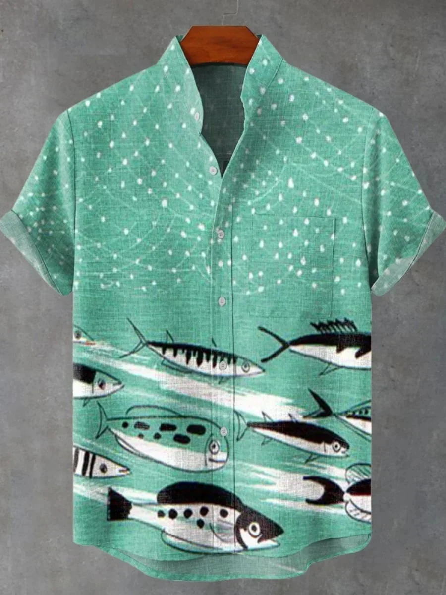 2025 new printed retro style men's fish print casual, new linen comfort fabric, button-down short-sleeved shirt
2025 new printed retro style men's fish print casual, new linen comfort fabric, button-down short-sleeved shirt
