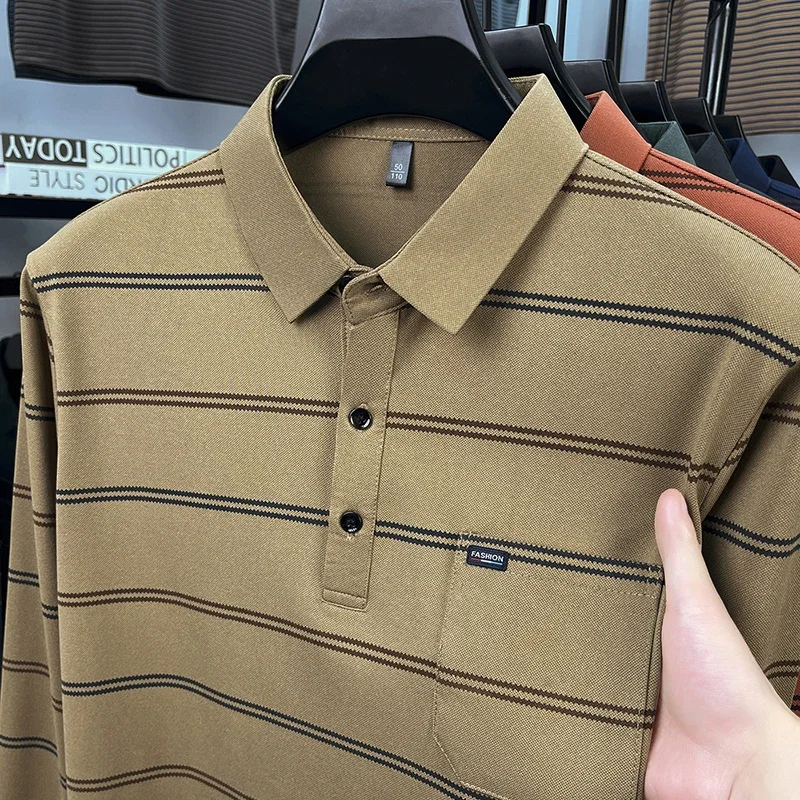 Spring and Autumn New Lapel Men's Polo Long Sleeve Korean Version of Comfortable Striped Pocket Business Casual T-shirt Top
Spring and Autumn New Lapel Men's Polo Long Sleeve Korean Version of Comfortable Striped Pocket Business Casual T-shirt Top