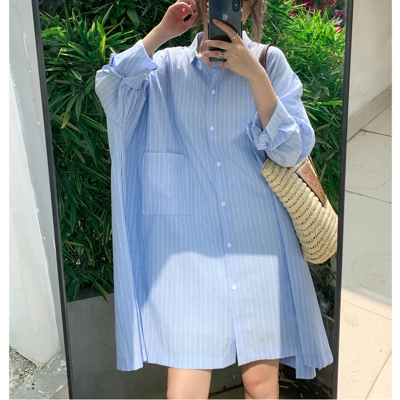 Phil Dan Oversize Long Sve irt Dr Cotton Linen Stripe Pattern BF Sle Casual Loose Fit Women's Autumn Faion
Phil Dan Oversize Long Sve irt Dr Cotton Linen Stripe Pattern BF Sle Casual Loose Fit Women's Autumn Faion