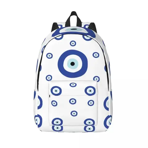 Evil Eye Blue White Fashion Backpack Sports Student Business Boho Daypack for Men Women College Shoulder Bag