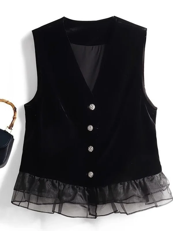 Retro Tassel Splicing Ogees Short Sleeveless Velvet Women's Jacket Fashionable Versatile Polyester Fabric V-neck Button Closure
Retro Tassel Splicing Ogees Short Sleeveless Velvet Women's Jacket Fashionable Versatile Polyester Fabric V-neck Button Closure