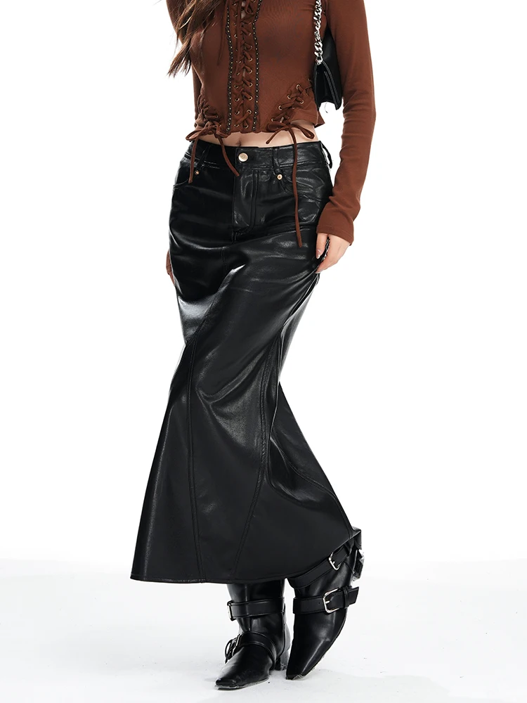Черная облегающая юбка с высокой талией и разрезом сзади, женская осень-зима 202, нерегулярные длинные юбки из искусственной кожи
Черная облегающая юбка с высокой талией и разрезом сзади, женская осень-зима 202, нерегулярные длинные юбки из искусственной кожи