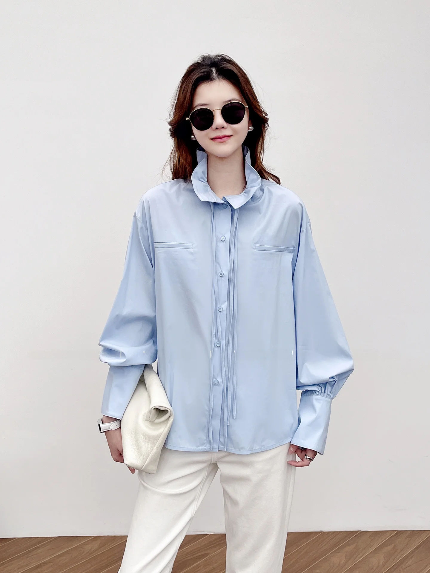 Sle Korean irt Women's Loose Fit Long Sve Bloom Collar Dstring Front ort Ba Long Cotton Blend irt
Sle Korean irt Women's Loose Fit Long Sve Bloom Collar Dstring Front ort Ba Long Cotton Blend irt