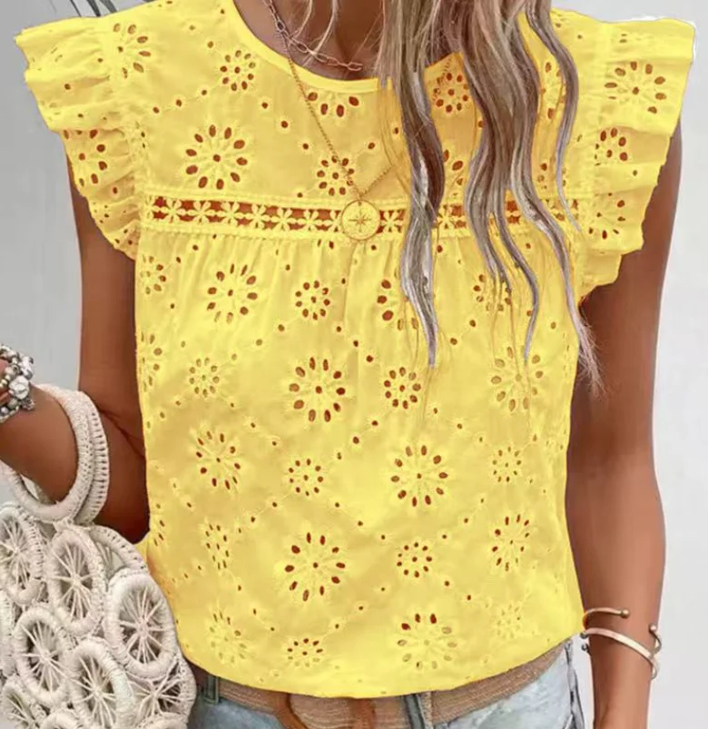 Y2K Clothes Hollow Embroidered O-Neck Lace Short Sleeve Shirt Top for Women's Summer Elegant Solid Color Slimming T-Shirt Top
Y2K Clothes Hollow Embroidered O-Neck Lace Short Sleeve Shirt Top for Women's Summer Elegant Solid Color Slimming T-Shirt Top