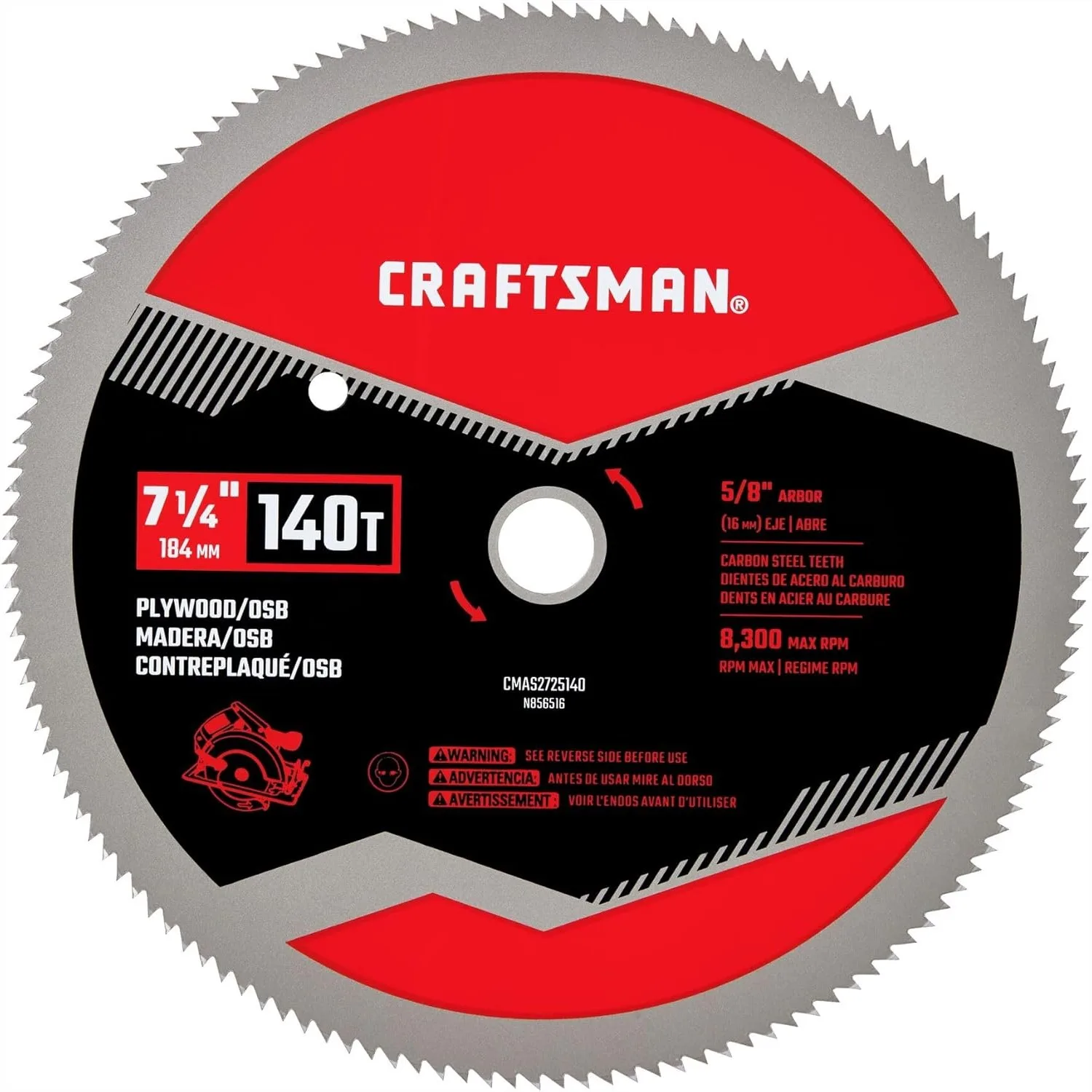7-1/4 Inch 140 Tooth Fine Finish Carbon Circular Saw Blade for Plywood, OSB, Plastic, Precision Ground Teeth
7-1/4 Inch 140 Tooth Fine Finish Carbon Circular Saw Blade for Plywood, OSB, Plastic, Precision Ground Teeth