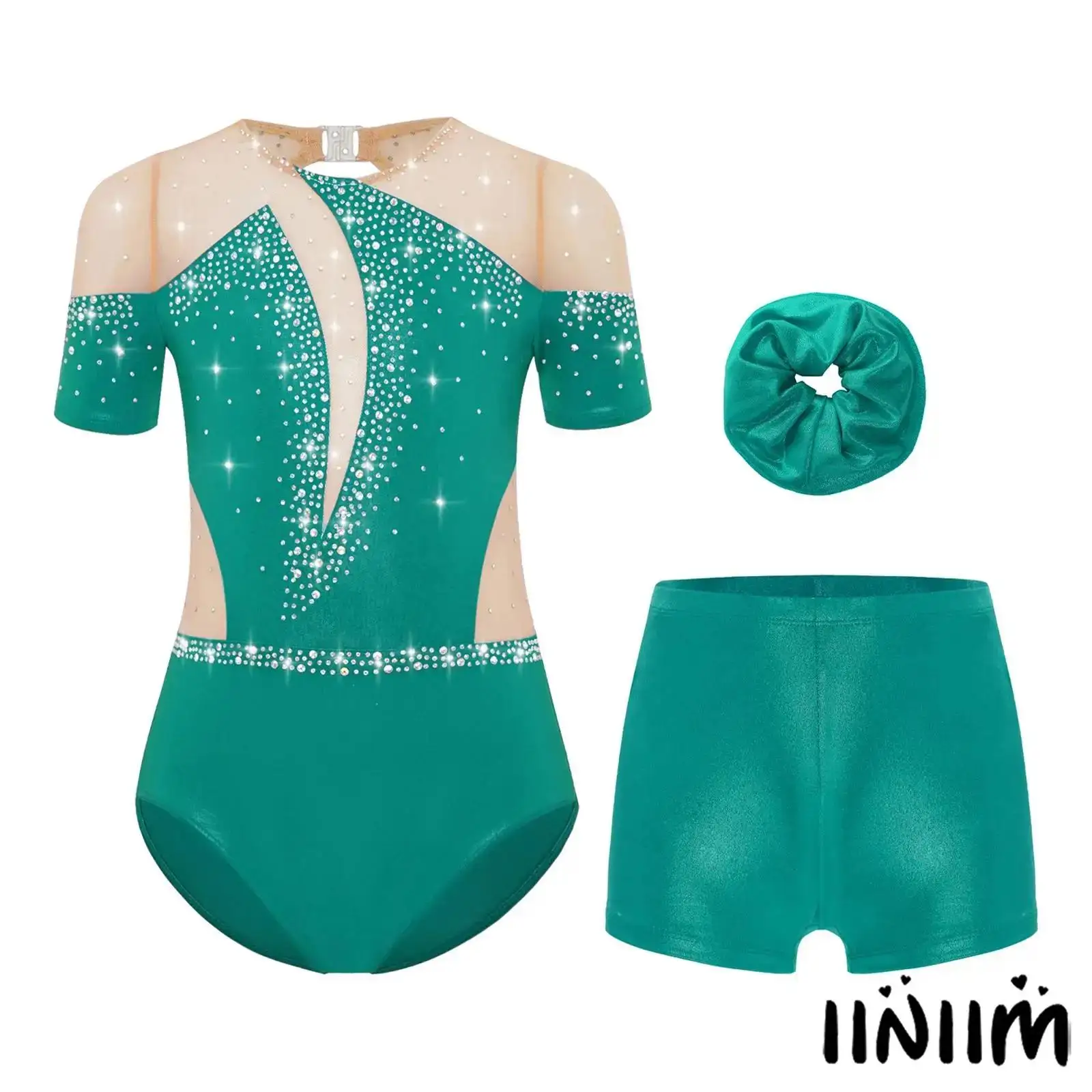 Kids Girls Sparkling Rhinestone Figure Skating Dance Leotard Set Cutout Back Mesh with Shorts and Hairband Gymnastics Outfit
Kids Girls Sparkling Rhinestone Figure Skating Dance Leotard Set Cutout Back Mesh with Shorts and Hairband Gymnastics Outfit