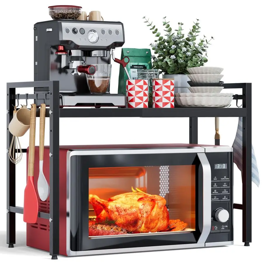 Expandable Microwave Stand,2 Tier Metal Kitchen Countertop Organizer Shelves with 8 Hooks,Bakers Rack,Microwave Shelf,Microwave
Expandable Microwave Stand,2 Tier Metal Kitchen Countertop Organizer Shelves with 8 Hooks,Bakers Rack,Microwave Shelf,Microwave