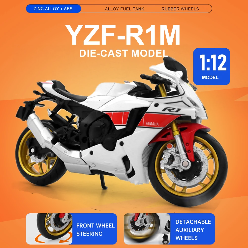 1:12 Yamaha YZF-R1M Motorcycle Model Toys Alloy Diecast Shock Absorption Front Wheel Steering Rubber Tires Ornament Motorbikes
1:12 Yamaha YZF-R1M Motorcycle Model Toys Alloy Diecast Shock Absorption Front Wheel Steering Rubber Tires Ornament Motorbikes