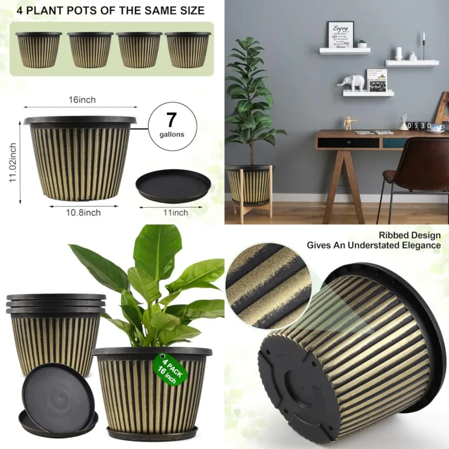 Large-Planter-door-Outdoor Plant Pots, 4 Pack Plastic Flower Pots with Saucer And Drainage Holes, Modern Garden Planters For Pl
Large-Planter-door-Outdoor Plant Pots, 4 Pack Plastic Flower Pots with Saucer And Drainage Holes, Modern Garden Planters For Pl