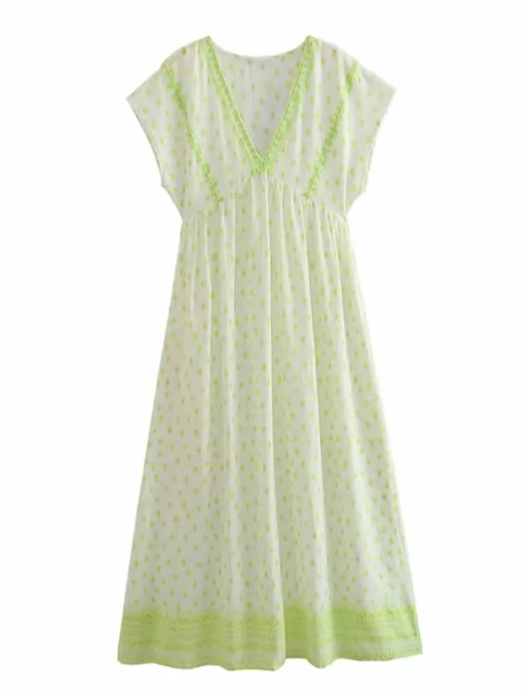 Women New Chic Fashion Dot Embroidery decoration Midi Dress Vintage V Neck Short Sleeve Female Dresses robe Mujer 7200/127
Women New Chic Fashion Dot Embroidery decoration Midi Dress Vintage V Neck Short Sleeve Female Dresses robe Mujer 7200/127