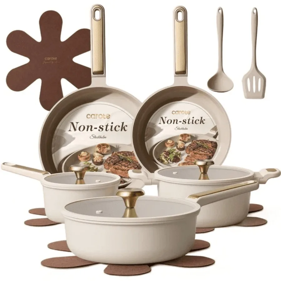 14-Piece Pots and Pans Set, Ceramic Nonstick Cookware Set with Utensils, Induction Compatible, Taupe
14-Piece Pots and Pans Set, Ceramic Nonstick Cookware Set with Utensils, Induction Compatible, Taupe