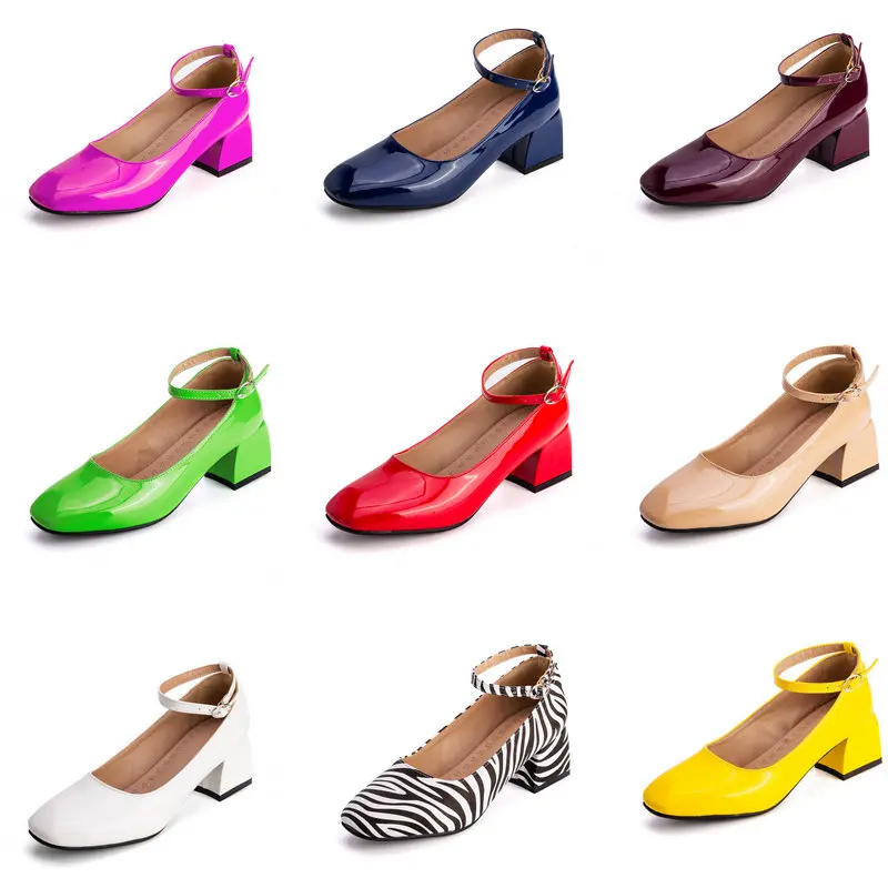 Patent PU Leather Round Toe Chunky High Heels Ankle Wrap Women Mary Janes Lady Shoes Big Size 52 53 54 Yellow Green Navy Pumps
Patent PU Leather Round Toe Chunky High Heels Ankle Wrap Women Mary Janes Lady Shoes Big Size 52 53 54 Yellow Green Navy Pumps