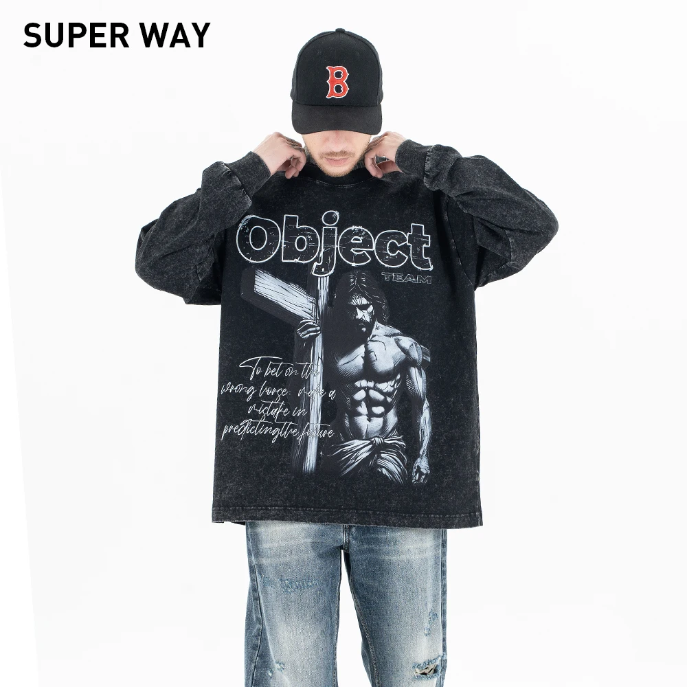 Superway Original Design Jesus Cross Graphic Print Washed T-Shirt Unisex Loose High Street Long Sleeves Hip Hop Vintage Tee Tops
Superway Original Design Jesus Cross Graphic Print Washed T-Shirt Unisex Loose High Street Long Sleeves Hip Hop Vintage Tee Tops