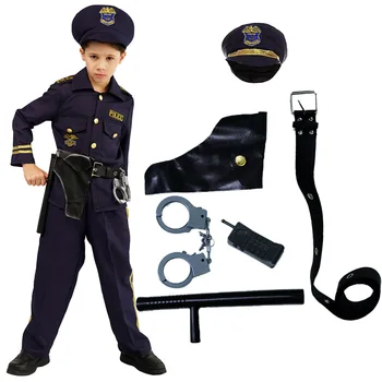 Kids Uniform Dress Up America Police Cosplay Costume For Boys Walkie-talkie Toys Gifts Blue Police Dresses Costume For Christmas